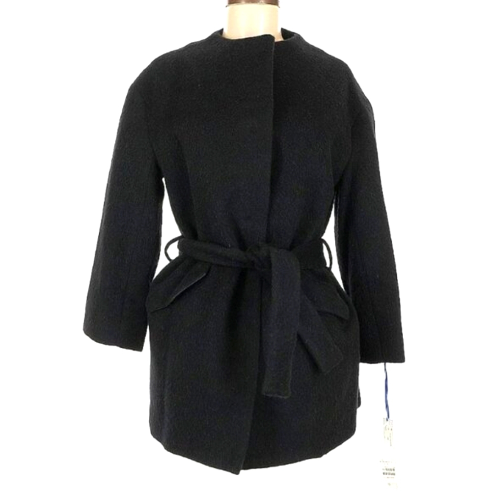 Robbem Wool Blend Belted Coat in Black